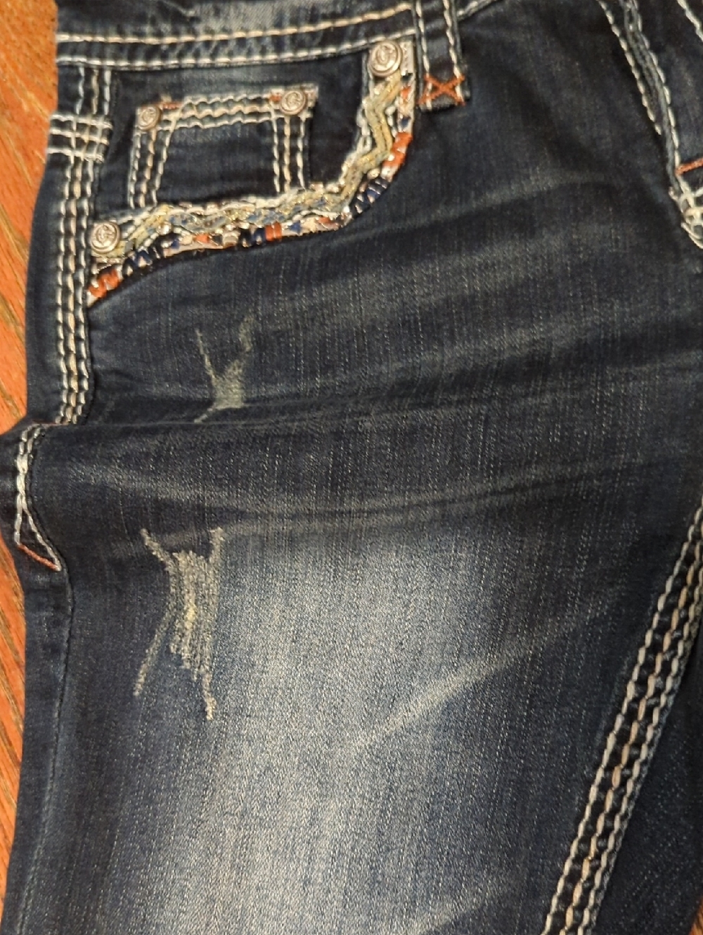 Brand New Grace LA Navy Denim Patch with Orange and Light Blue Arrow Embroidery - Picture 6 of 10